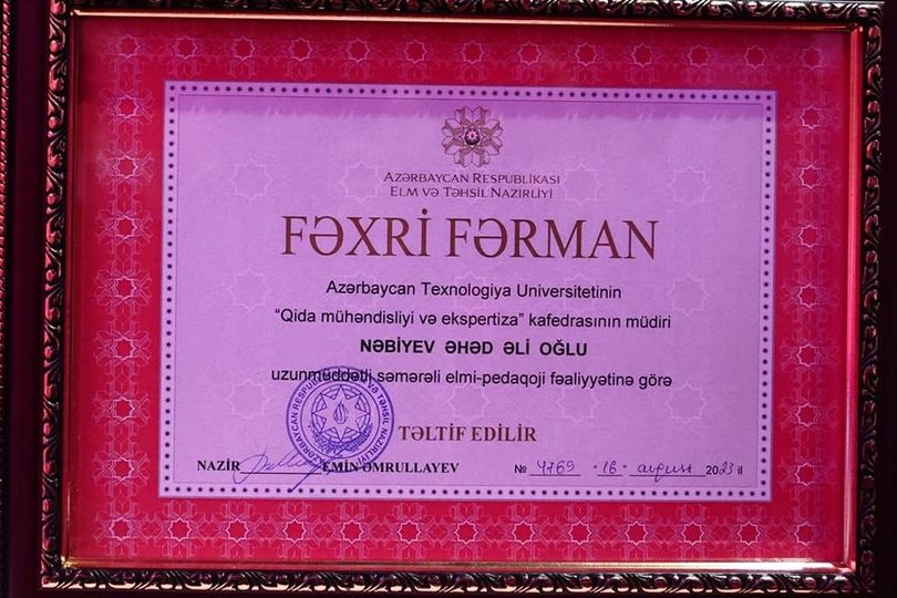 Azərbaycan Texnologiya Universitetinin professoru Elm və Təhsil Nazirliyi tərəfindən təltif edilib