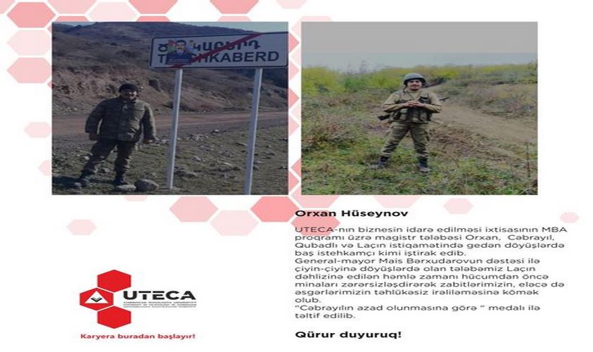 Tələbəmiz Orxan - Cəbrayıl, Qubadlı və Laçının azad olunmasına görə medalları ilə təltif edilib